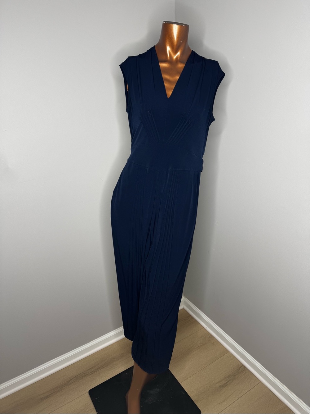 Catherine Malandrino Deep Navy V-Neck Pleated Jumpsuit